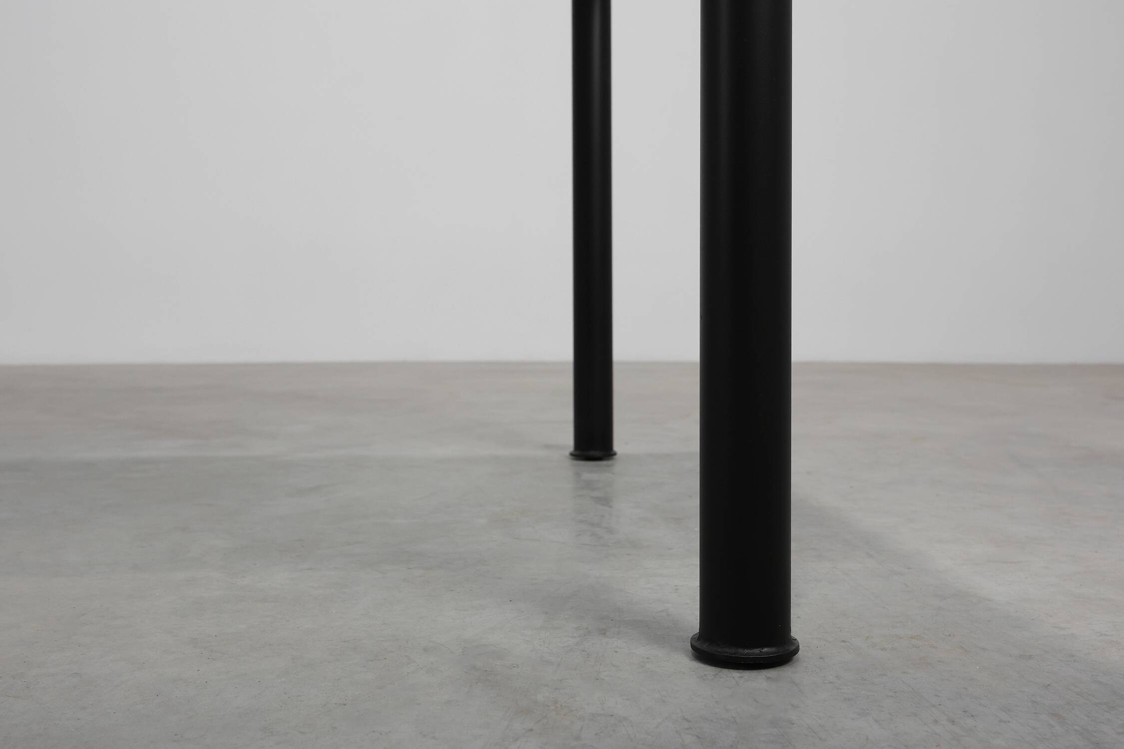 Modernist Dining Table with Black Metal Base and Glass Top, Belgium 1980s