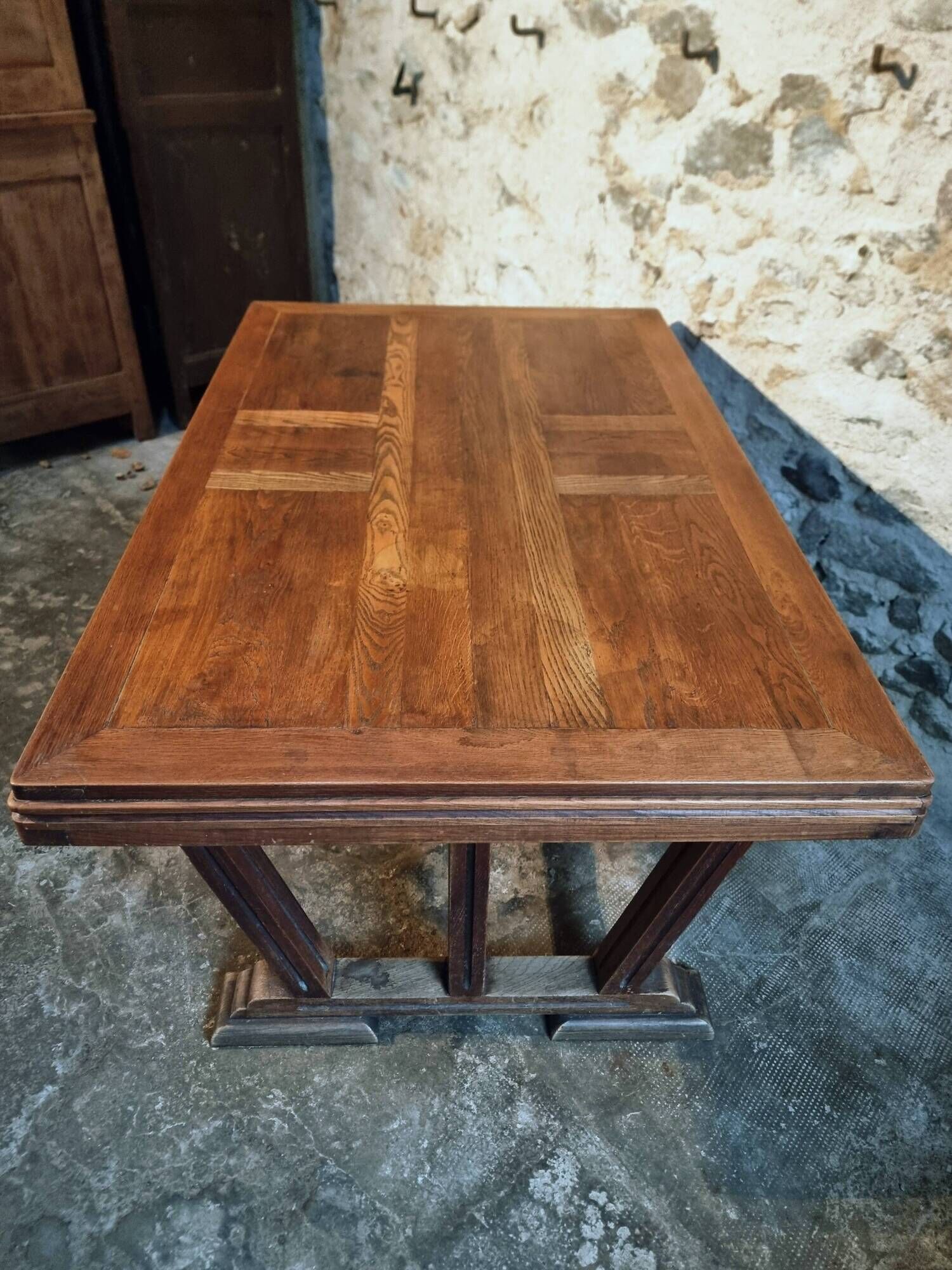Table vintage française en chêne massif style Arts & Crafts, 1930s–1940s