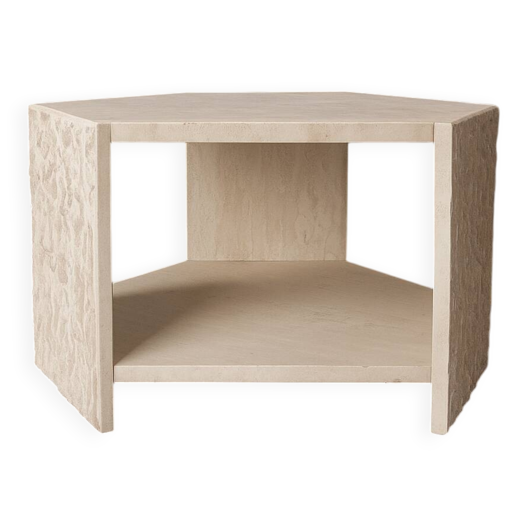 Hexagonal travertine side table by Claude Berraldacci. France.
