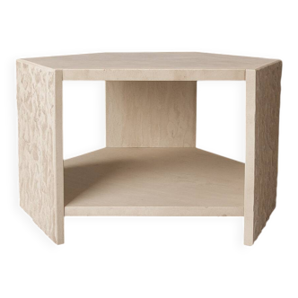 Hexagonal travertine side table by Claude Berraldacci. France.