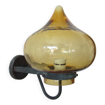 Scandinavian outdoor wall light in copper and amber glass