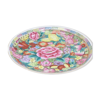Assiette chinoise porcelaine rose à décor mille fleurs