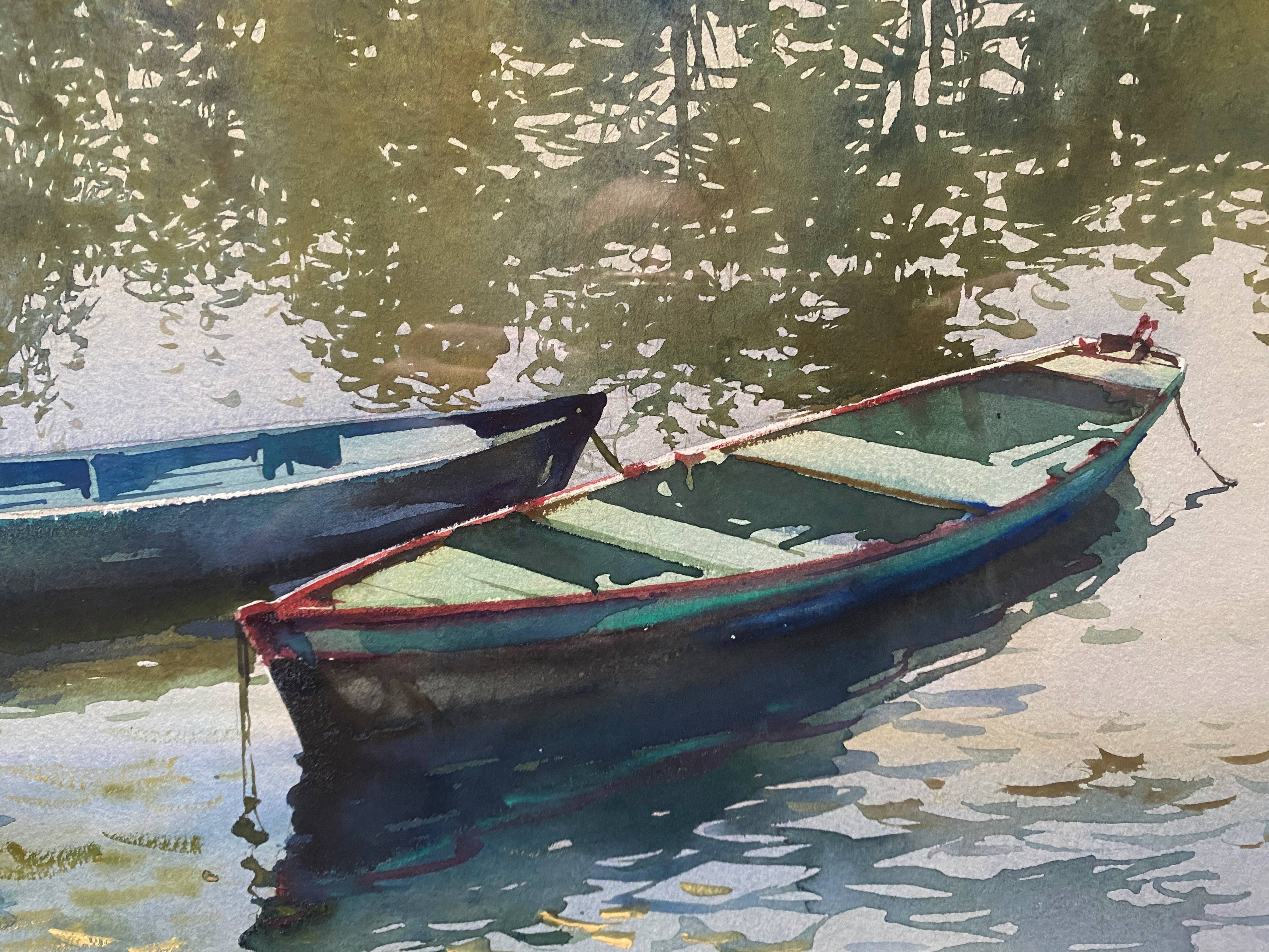 Watercolor painting "the boats under the trees" by togla leris + frame