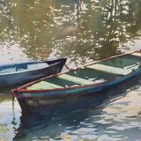 Watercolor painting "the boats under the trees" by togla leris + frame