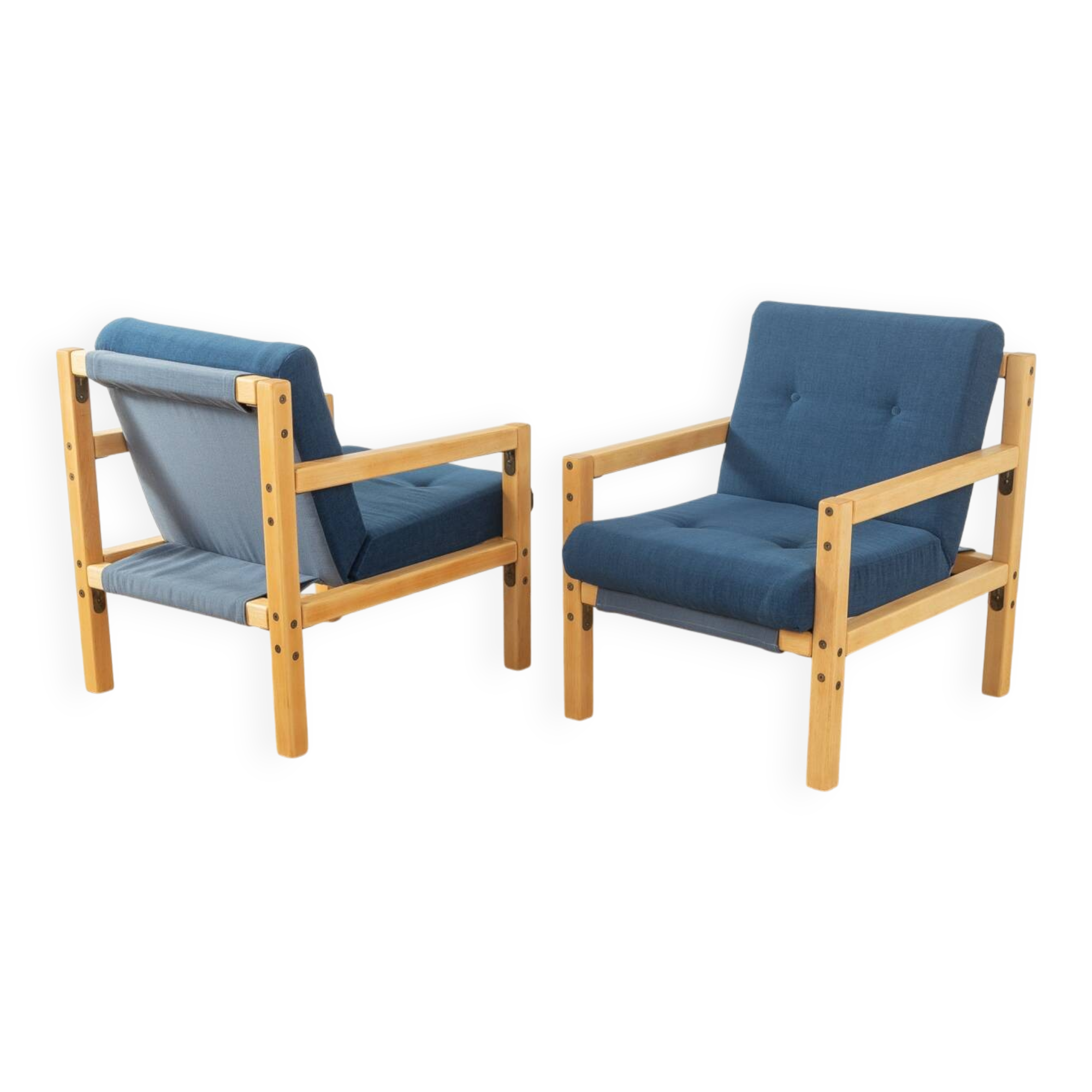 Flötotto armchairs, 1970s, set of 2, blue upholstery