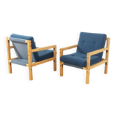 Flötotto armchairs, 1970s, set of 2, blue upholstery