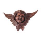 Decoration pediment in solid wood head of ancient angel