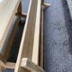 Monastery bench with a 220 cm backrest, renovated in raw solid oak with X legs.