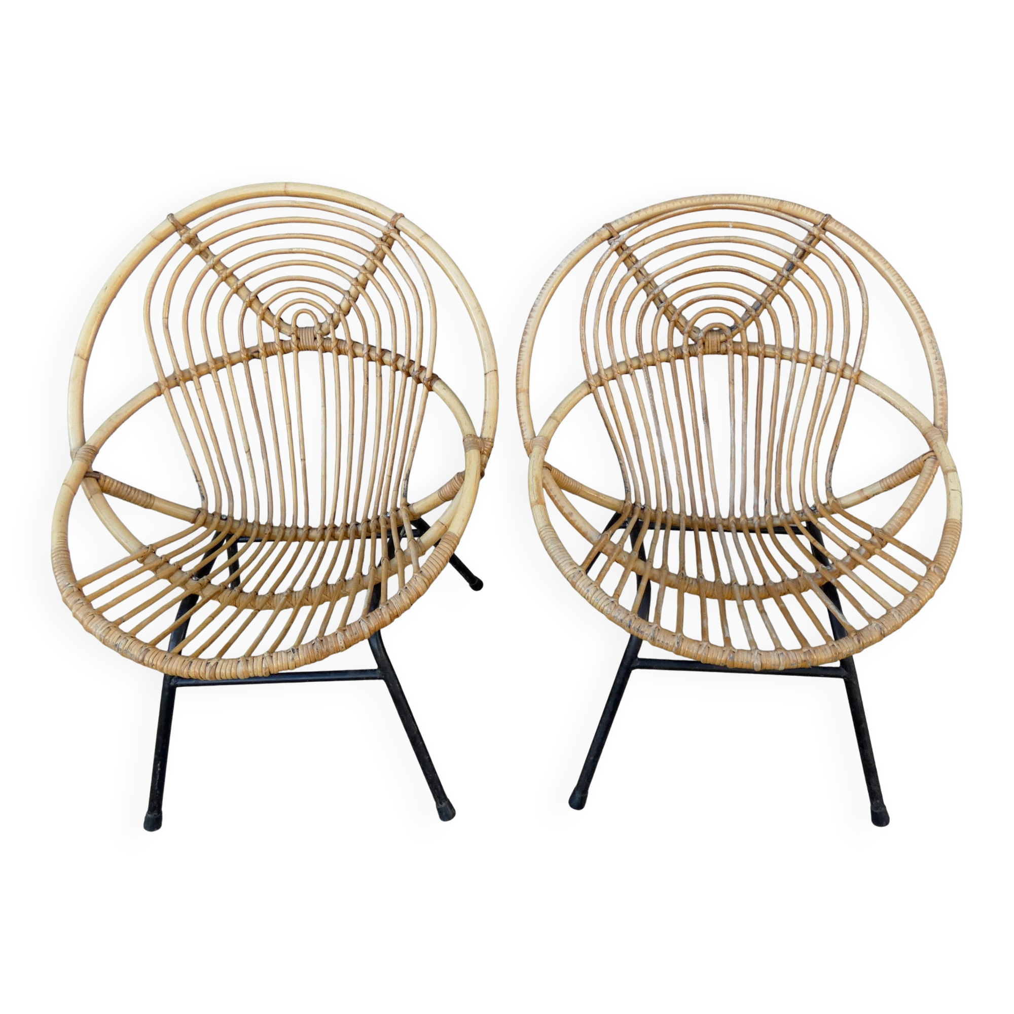 Rohe Noordwole 1950 vintage rattan and metal shell chairs