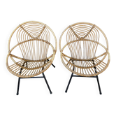 fauteuils coquille en rotin et métal Rohe Noordwole 1950 vintage