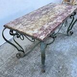 Vintage 1960s wrought iron and marble coffee table