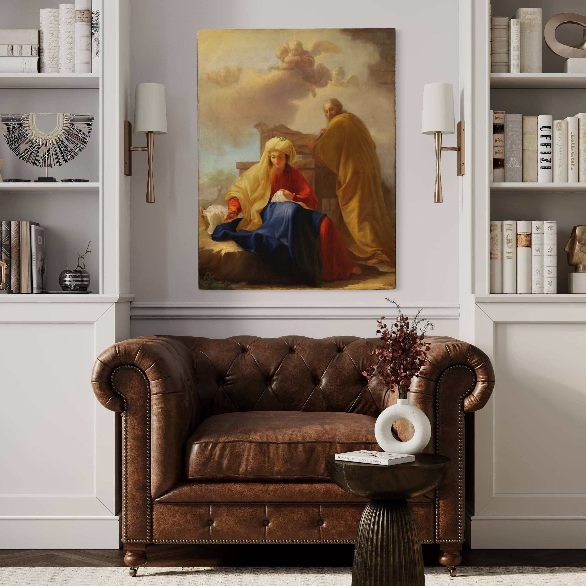 Antique Italian painting from the 18th century, Saint Joseph and the Virgin