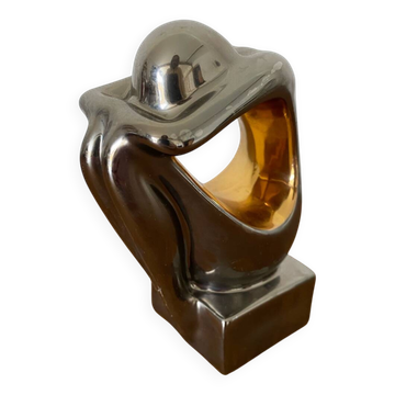Ancienne sculpture Galos porcelaine grise & dorée design décoration