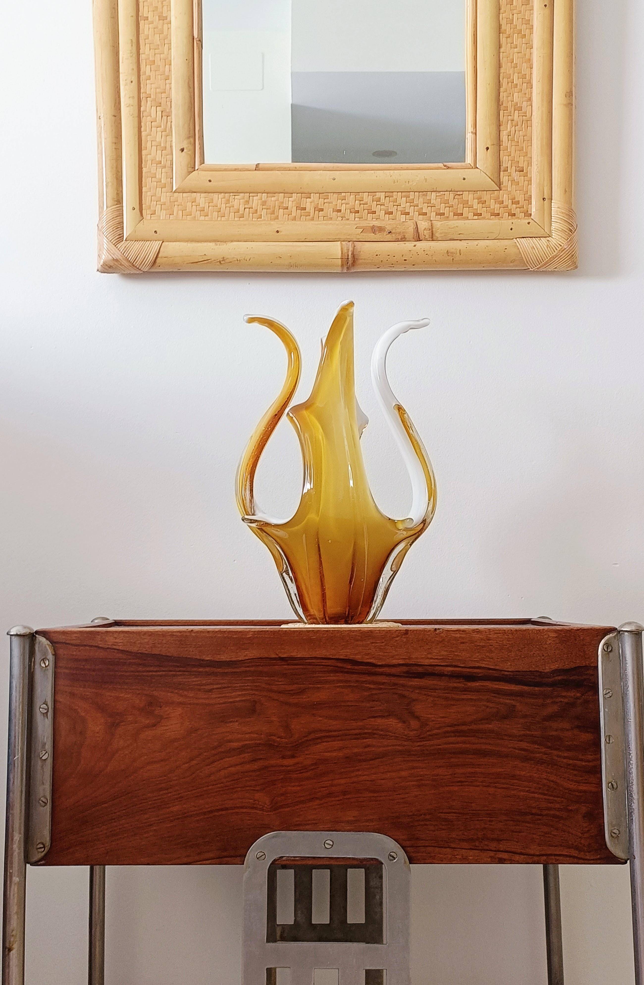 Mid-Century Modern Murano Glass Vase, Amber & Opal, Italy, 1960s