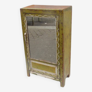 Vintage buffet mirror old art deco teak furniture original green patina