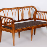 Restored Biedermeier Walnut Sofa, New Upholstery, Rattan Strings, Austria, 1820s
