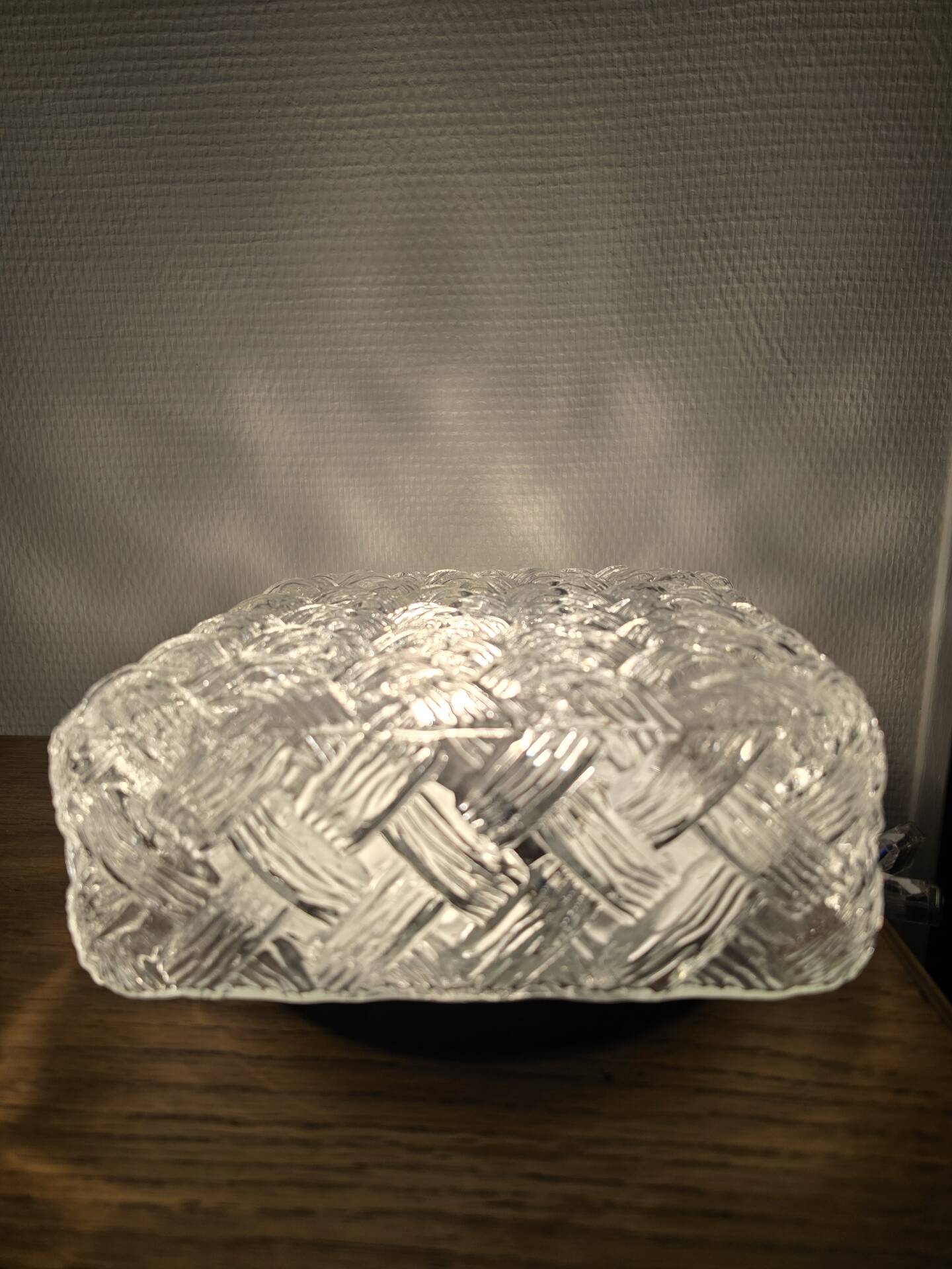 Vintage square ceiling light in woven moulded glass