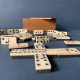 Old complete set of antique dominoes, in ebony wood and bone, 1900