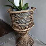 Porte-plante, cache-pot en rotin