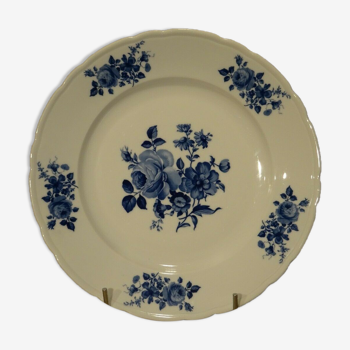 Plat porcelaine Bavaria décor fleurs roses bleu cobalt