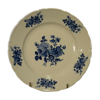 Plat porcelaine Bavaria décor fleurs roses bleu cobalt