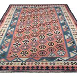 Vintage Kilim Runner Rug in Red, Blue & Terracotta Flatweave 323x218cm