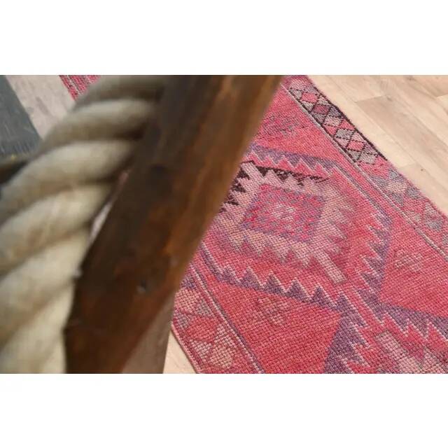Tapis vintage turc Oushak fait à la main en laine et coton rose, années 1970