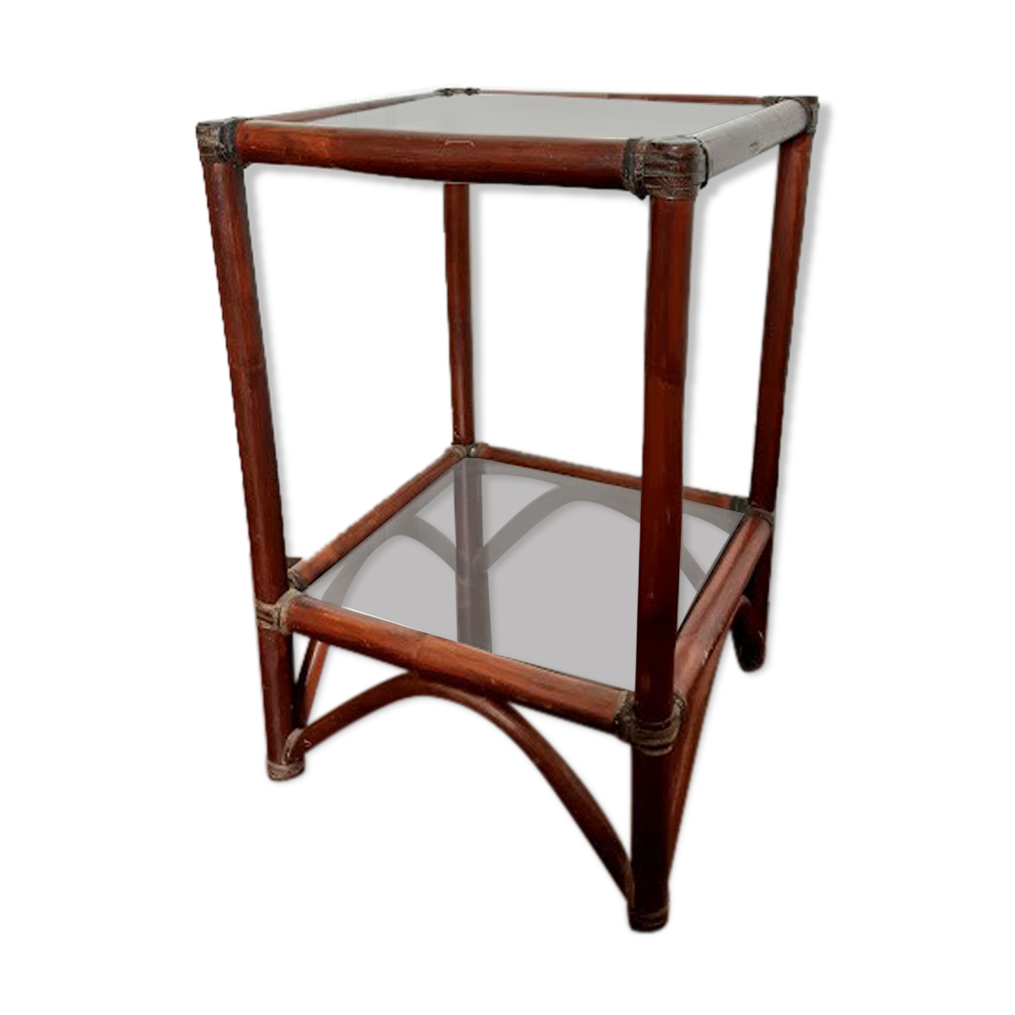 Rattan shelf and smoked glass 1970