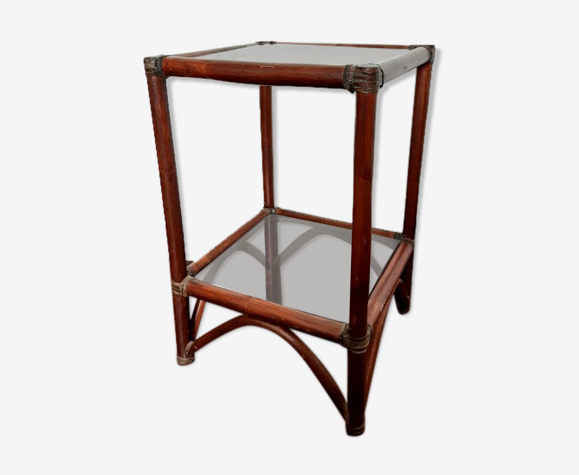 Etagère rotin et verre fumé 1970