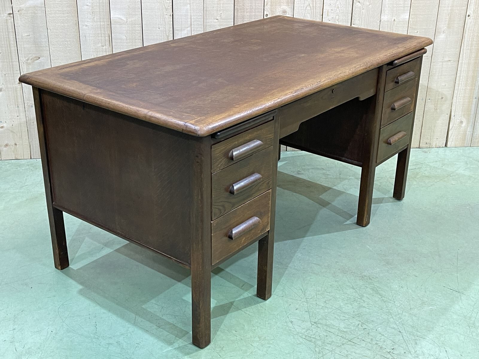 60s English flat desk in oak
