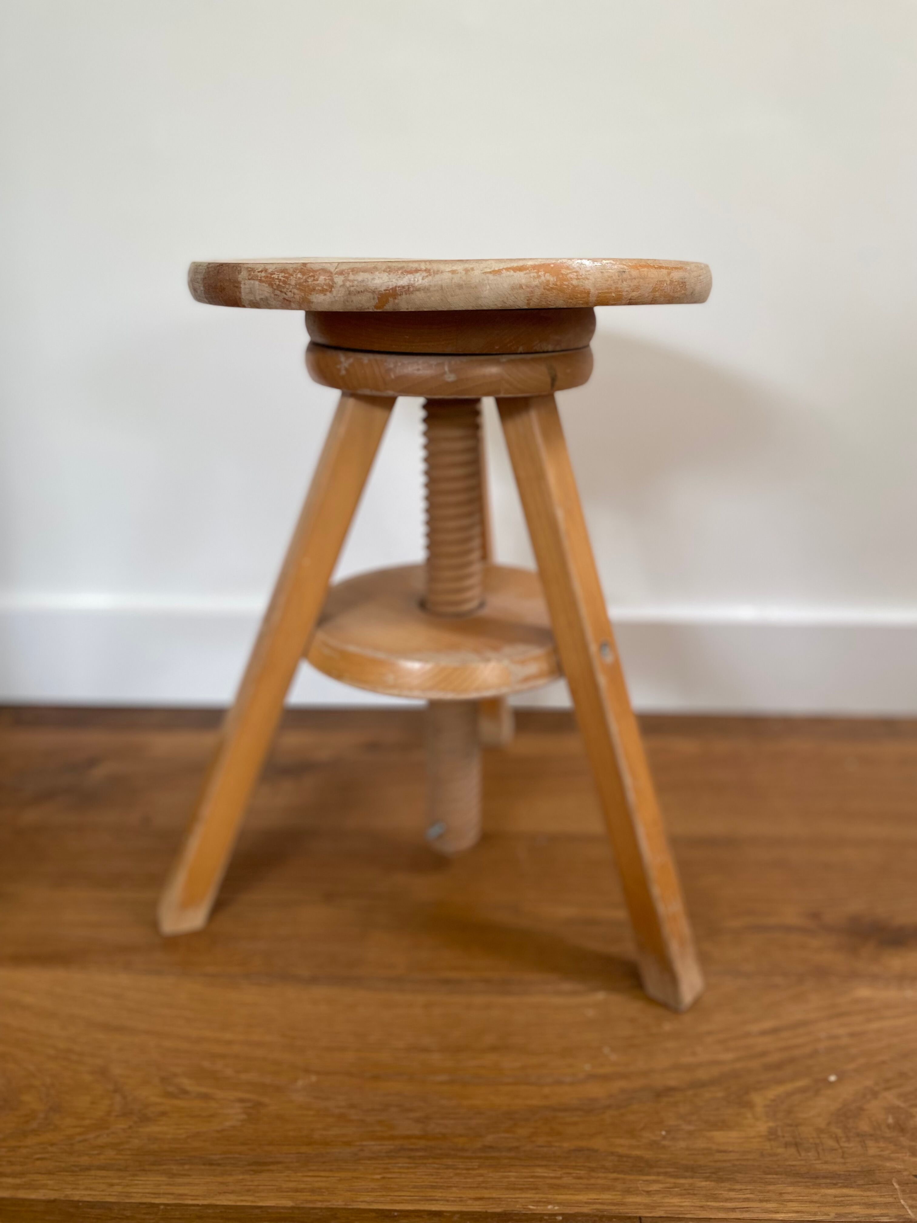 Watchmaker's stool in patinated antique wood