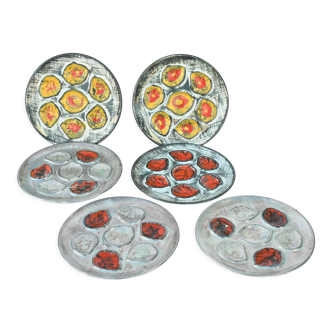 Set of 6 Vintage oyster plates M.B.F.A. Pornic
