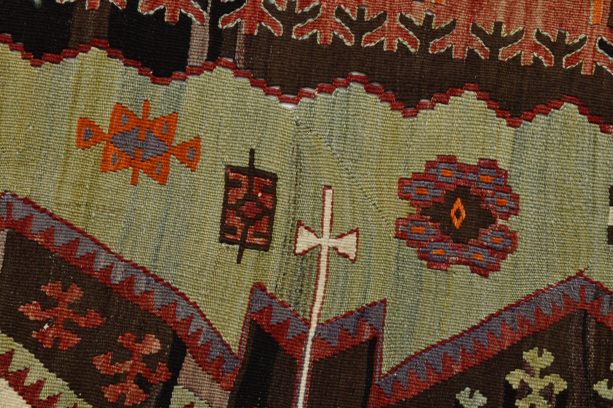 153x412Cm Soft Handmade Wool Vintage Kilim Rug,