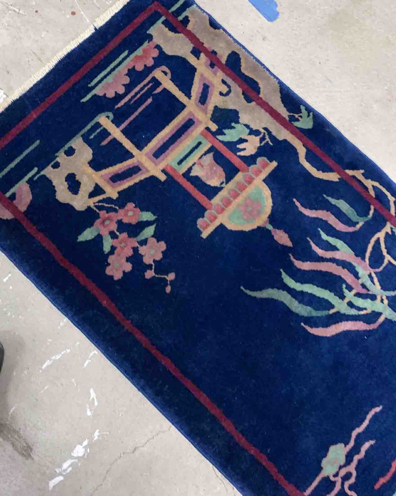 Ancient chinese carpet art deco handmade 64cm x 120cm 1920s