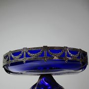 Antique cobalt glass and silver-plated metal bowl, Louis XVI style, circa 1900-1920.