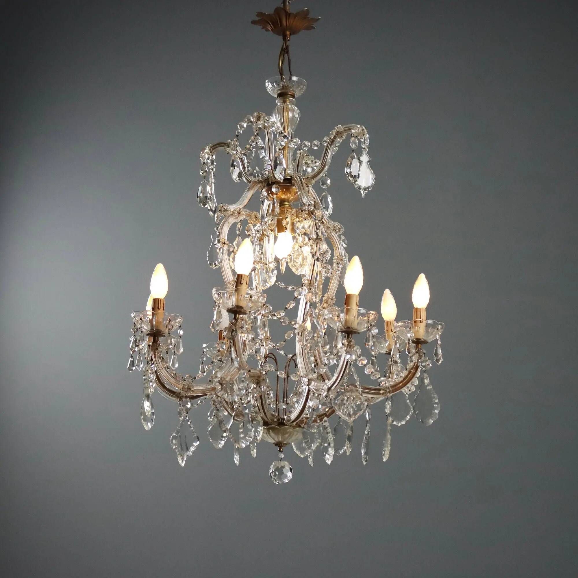 Antique chandelier Maria Theresa in gilded iron, Italy, 20th century