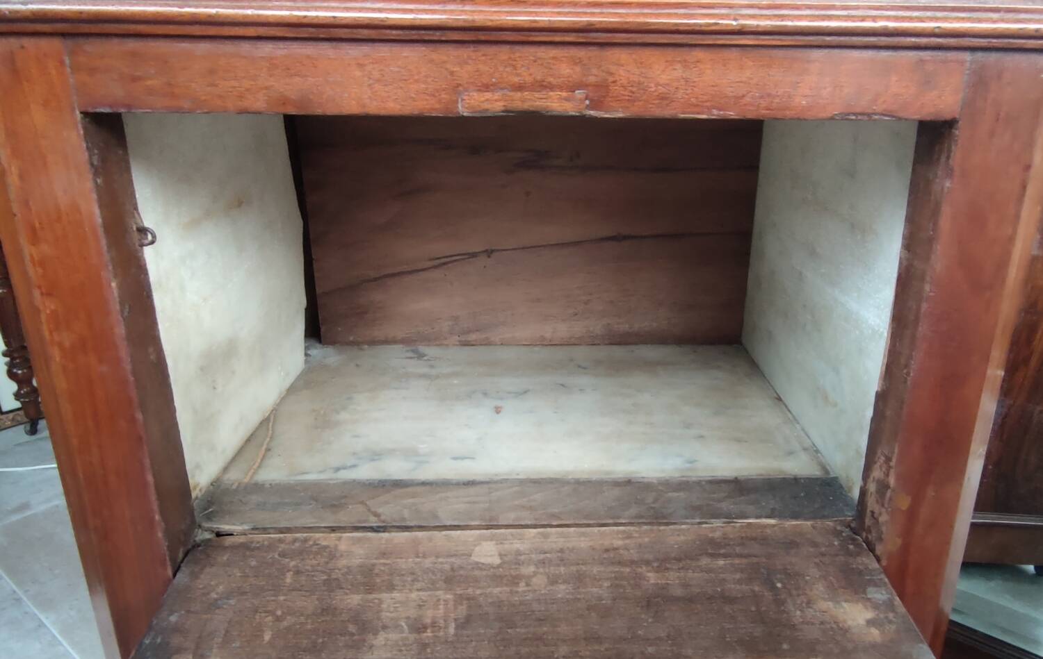 Old Chiffonier Bedside Table White Marble Top