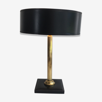 Lampe de bureau en cuir et laiton