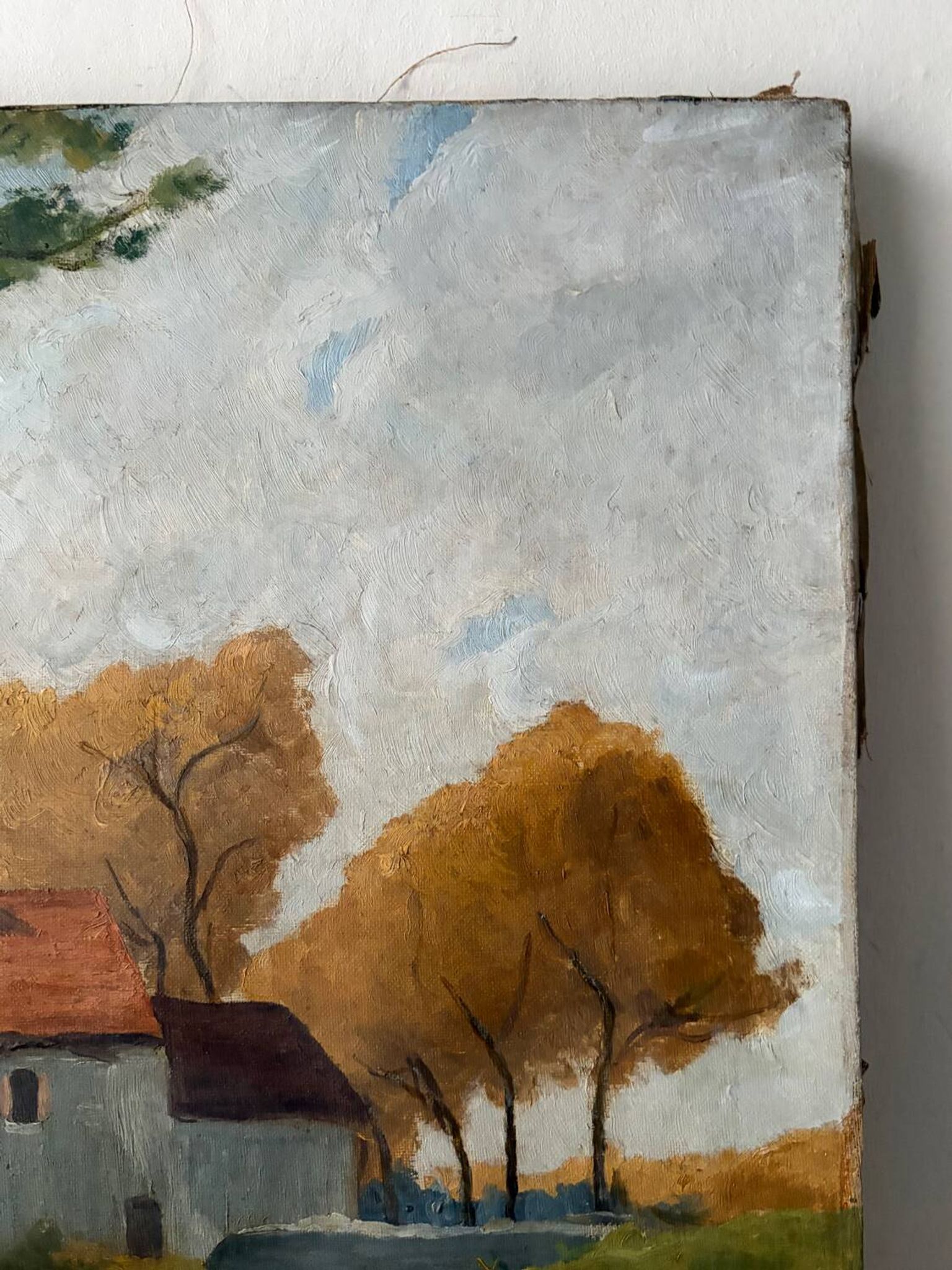 House by the river, oil on canvas signed