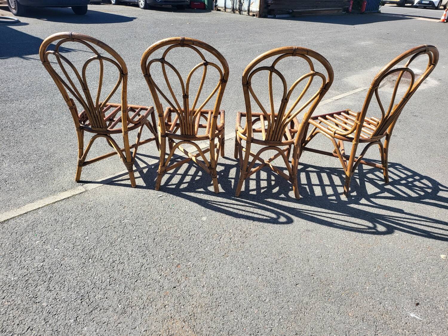 Vintage rattan and glass set - round table + 4 chairs