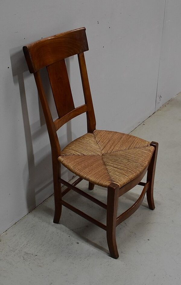 Chaise à langer paillée en merisier, époque directoire - 1ère partie du xixe