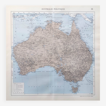 Carte ancienne Australie 43x43cm de 1950