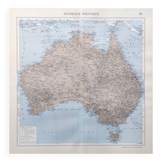 Carte ancienne Australie 43x43cm de 1950