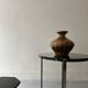 pear-shaped vase in ocher enameled ceramic and pearls