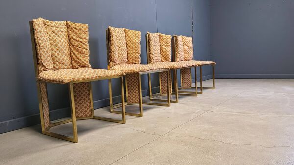 Ensemble de 4 chaises de salle à manger en laiton et osier de Romeo Rega pour Mario Sabot, années 1970.