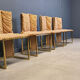 Romeo Rega set of 4 dining chairs in brass and wicker for Mario Sabot, 1970s
