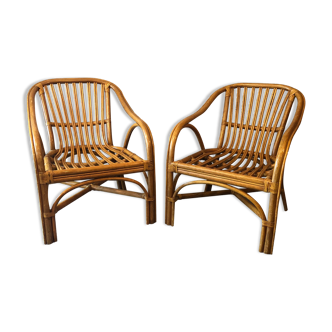 Duo of rattan armchairs