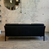 Black 3 seat leather sofa, Denmark 80/90