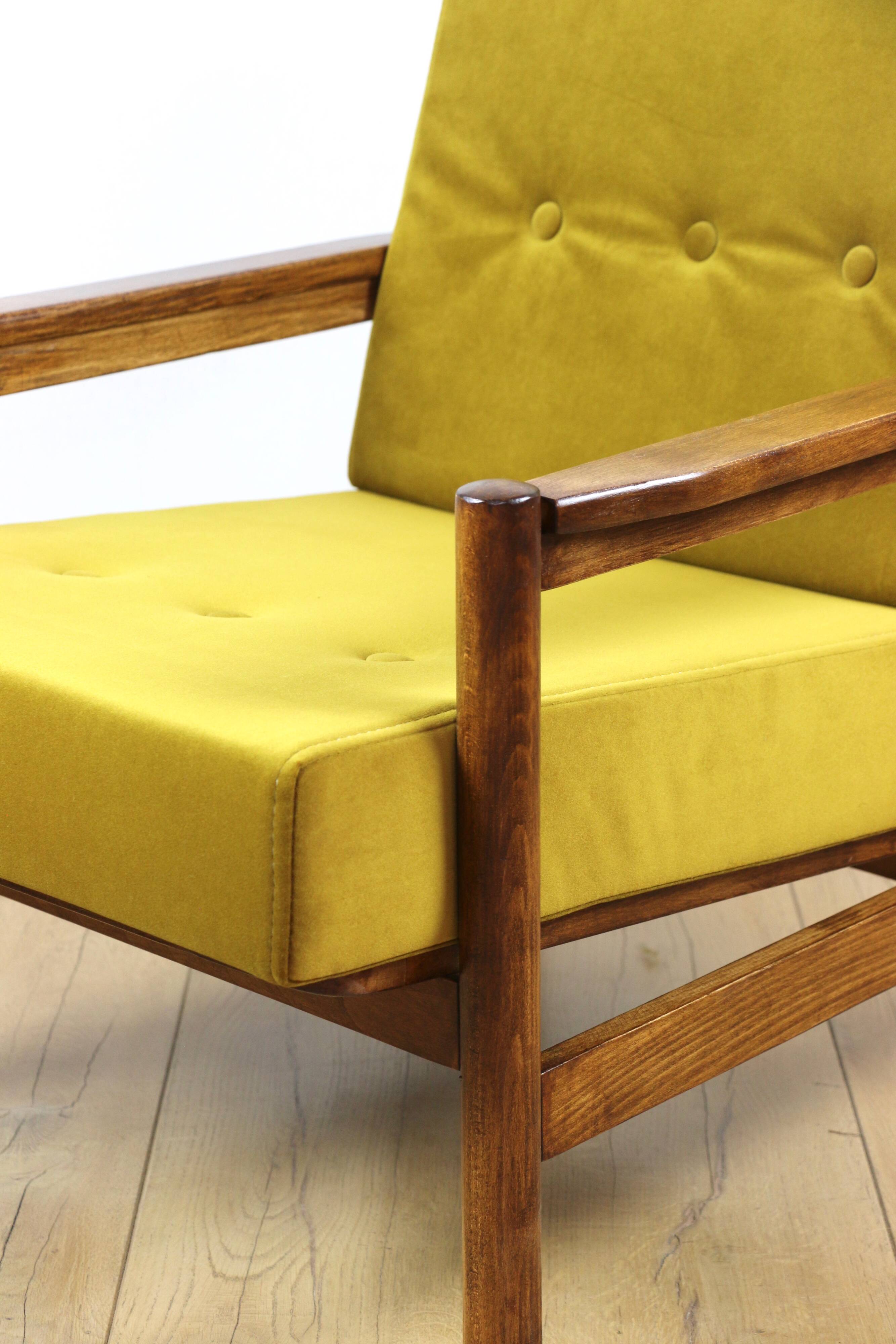 Wooden armchair designed by Z. Baczyk brown vintage yellow-olive