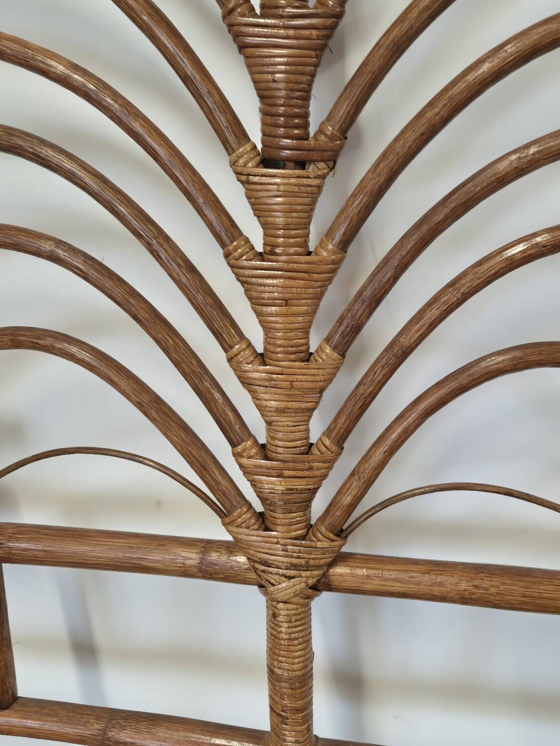 Peacock headboard in rattan Bamboo vintage 1970s